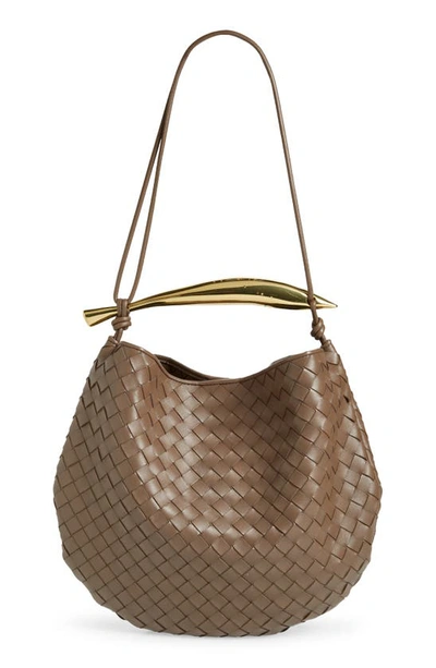 Shop Bottega Veneta Sardine Intrecciato Leather Top Handle Bag In 2562 Taupe Grey-m Brass