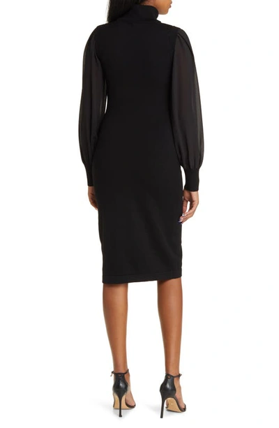 Shop Vince Camuto Chiffon Long Sleeve Turtleneck Sweater Dress In Black