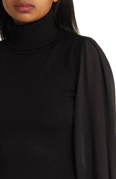 Shop Vince Camuto Chiffon Long Sleeve Turtleneck Sweater Dress In Black