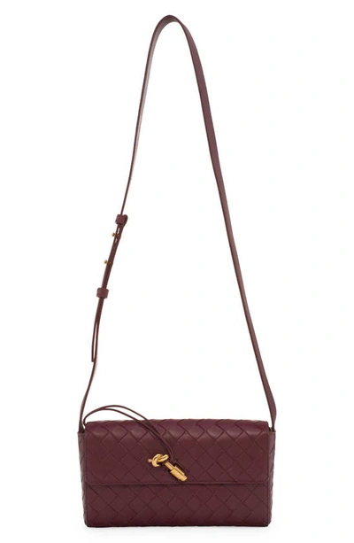 Shop Bottega Veneta Mini Intrecciato Leather Crossbody Bag In 2250 Barolo-m Brass