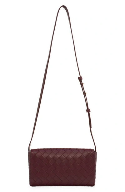 Shop Bottega Veneta Mini Intrecciato Leather Crossbody Bag In 2250 Barolo-m Brass