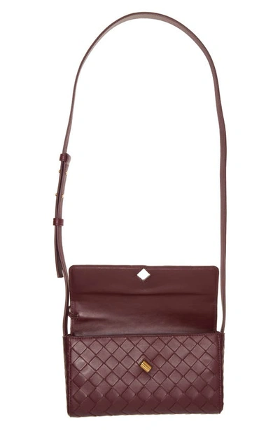 Shop Bottega Veneta Mini Intrecciato Leather Crossbody Bag In 2250 Barolo-m Brass