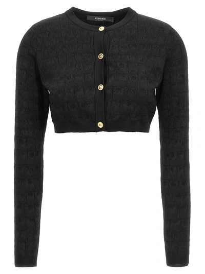 Shop Versace Crocodile-effect Cardigan Sweater, Cardigans Black