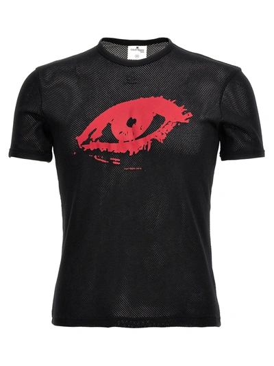 Shop Courrèges Resistance Contrast Mesh T-shirt In Black