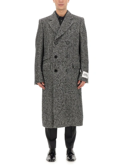 Dolce & Gabbana Double-breasted Wool Houndstooth Coat In Multicolor