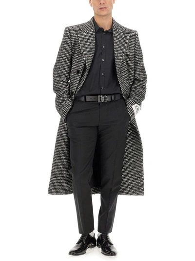 Dolce & Gabbana Double-breasted Wool Houndstooth Coat In Multicolor