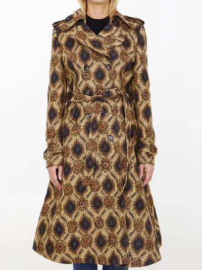 Shop Etro Double-breasted Jacquard Coat In Beige