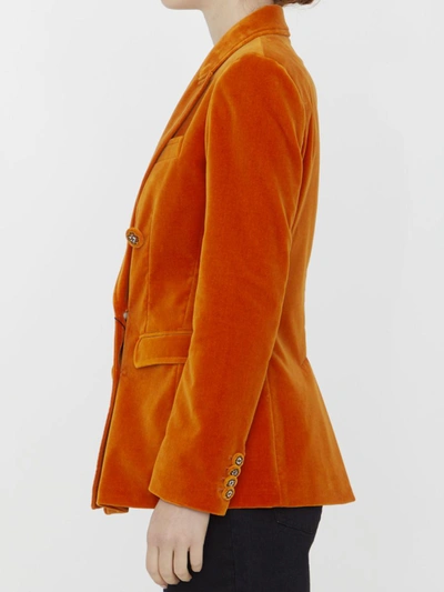 Shop Etro Double-breasted Velvet Jacket In Orange