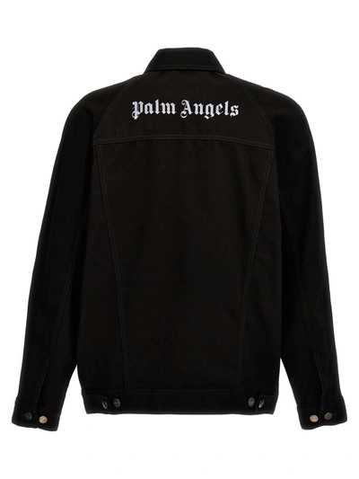 Shop Palm Angels Logo Embroidery Denim Jacket In Black