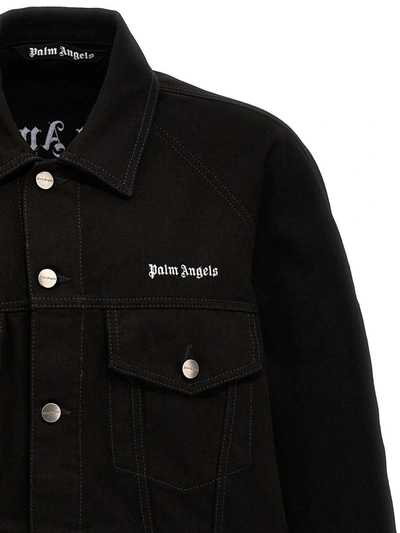 Shop Palm Angels Logo Embroidery Denim Jacket In Black