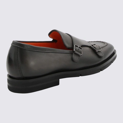 Shop Santoni Grey Leather Loafers