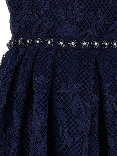 Shop Self-portrait 'navy Lace Embellished Mini' Dress In Blue