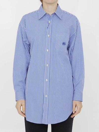 Shop Etro Striped Cotton Shirt In Blue
