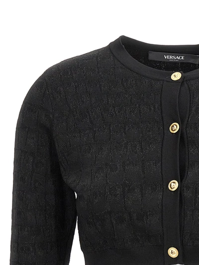 Shop Versace Crocodile-effect Cardigan In Black