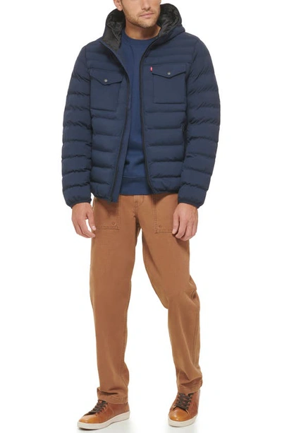 Levi's® Stretch Hooded Puffer Jacket In Navy