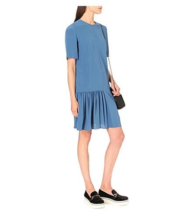 Shop Stella Mccartney Ruffle Hem Silk Dress In Steel Blue