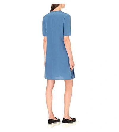 Shop Stella Mccartney Ruffle Hem Silk Dress In Steel Blue