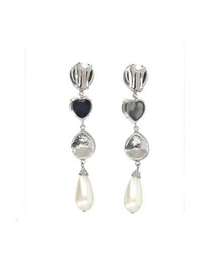 Shop Alessandra Rich Earring Pendant Crystal + Pearl In Crystal Silver