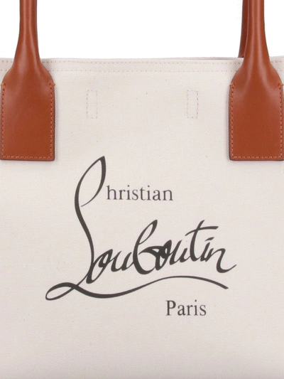 Neutral Nastroloubi small leather-trim canvas tote bag, Christian Louboutin