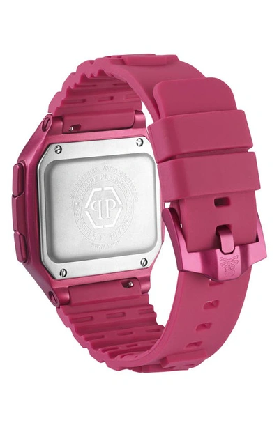 Shop Philipp Plein Hyper $hock Silicone Strap Square Watch, 44mm In Pink