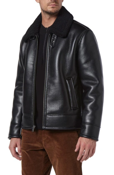 Andrew Marc Cadman Faux Shearling Pilot Jacket In Black
