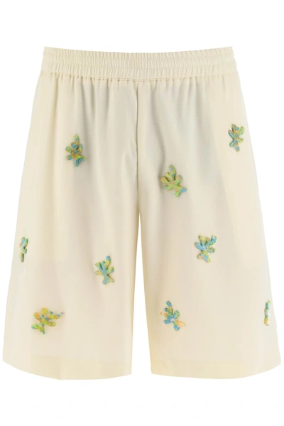 Shop Bonsai Applique Wool Shorts In White