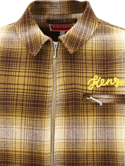 Shop Kenzo Checked Overshirt In Brown