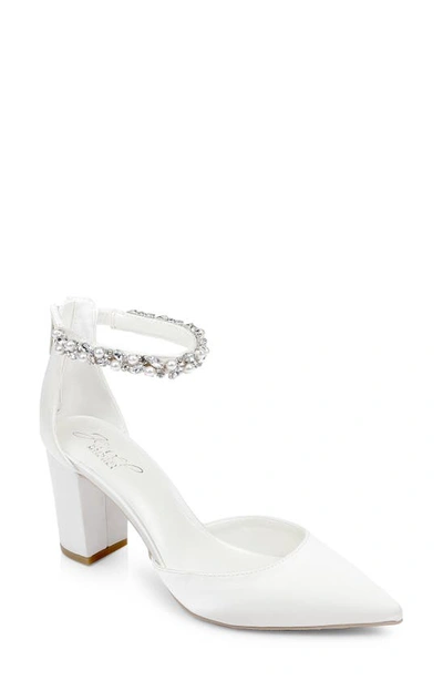 Shop Jewel Badgley Mischka Rissa Ankle Strap Pointed Toe Pump In Ivory