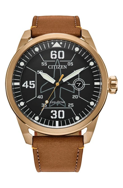 Shop Citizen Avion Eco-drive Leather Strap Watch, 45mm In Brown