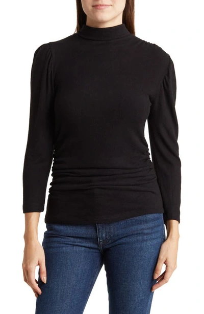 Shop Renee C Turtleneck Brushed Knit Top In Black