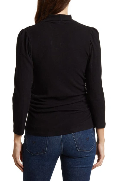 Shop Renee C Turtleneck Brushed Knit Top In Black