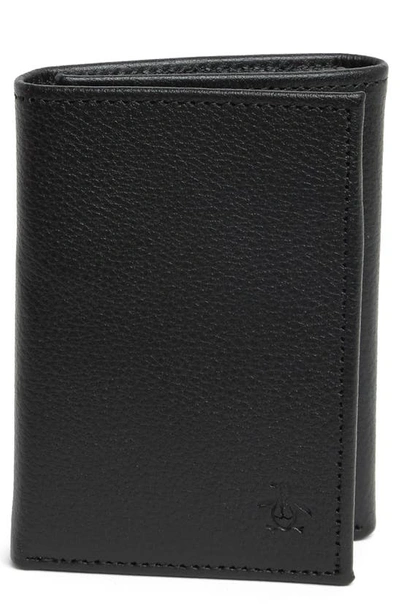 Shop Original Penguin Pebbled Leather Trifold Wallet In Black