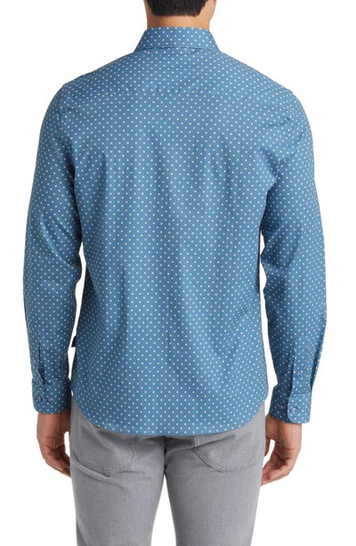 Stone Rose Painted Dot Print Stretch Cotton Button-up Shirt In Slate Blue