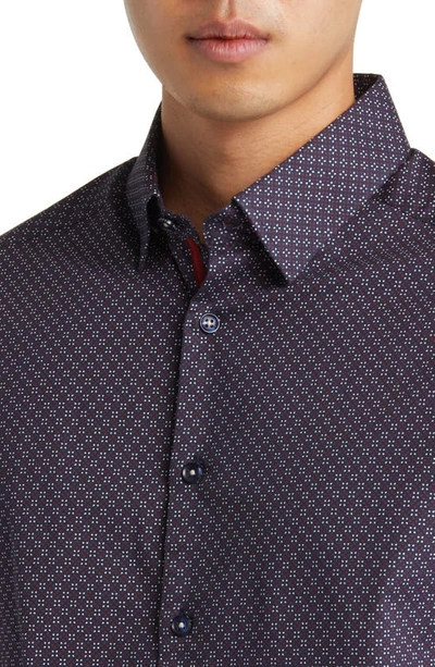 Shop Stone Rose Diamond Print Stretch Button-up Shirt In Navy