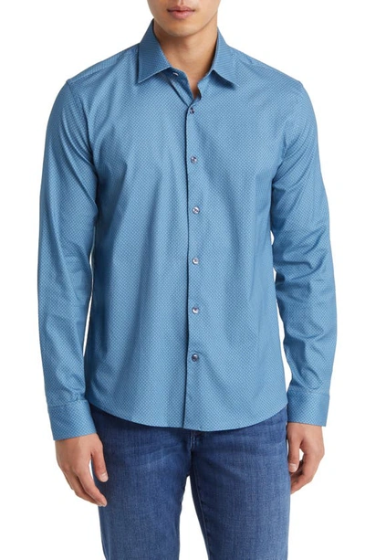 Shop Stone Rose Microdot Button-up Shirt In Slate Blue