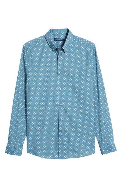 Shop Stone Rose Painted Dot Print Stretch Cotton Button-up Shirt In Slate Blue