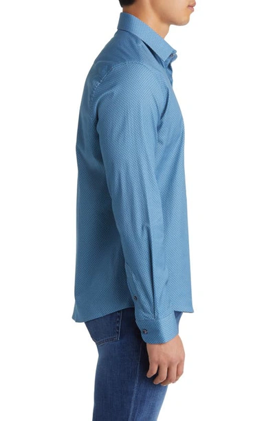 Shop Stone Rose Microdot Button-up Shirt In Slate Blue