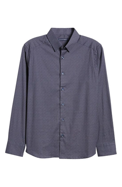 Shop Stone Rose Geometric Print Stretch Button-up Shirt In Navy