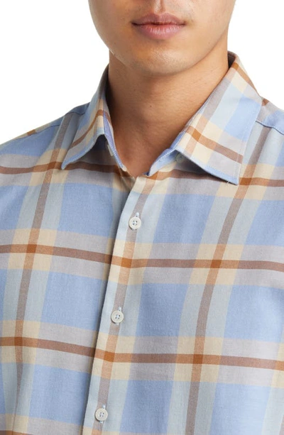 Shop Stone Rose Tartan Plaid Dry Touch® Performance Button-up Shirt In Light Blue