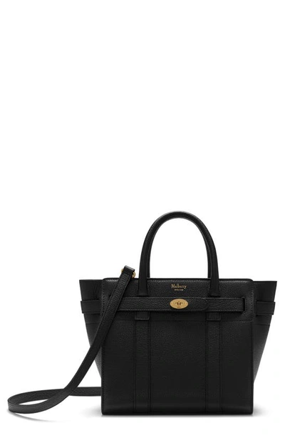 Shop Mulberry Mini Zipped Bayswater Leather Tote In A100 Black