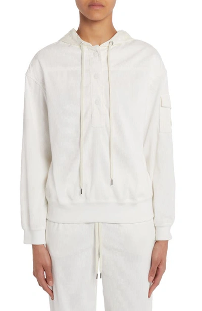 Shop Moncler Stretch Corduroy Popover Hoodie In White