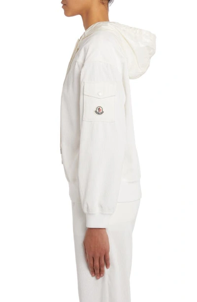 Shop Moncler Stretch Corduroy Popover Hoodie In White