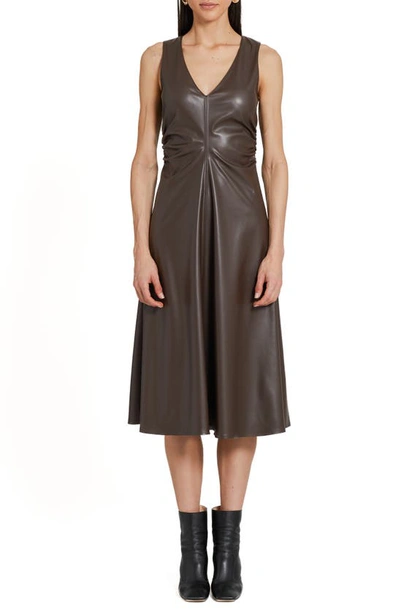 Shop Amanda Uprichard Sabal Faux Leather A-line Dress In Cocoa