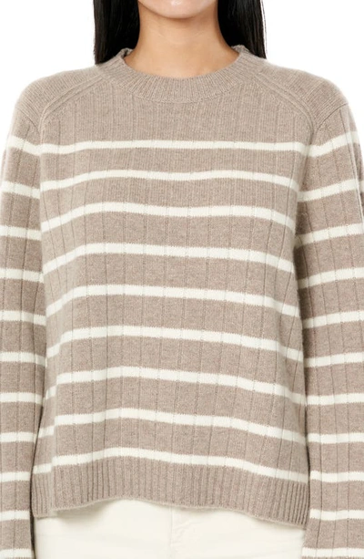Shop La Ligne Stripe Wool & Cashmere Crewneck Sweater In Tan / Cream