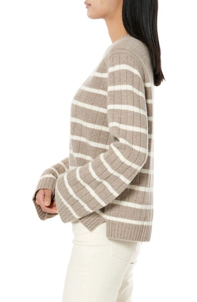 Shop La Ligne Stripe Wool & Cashmere Crewneck Sweater In Tan / Cream