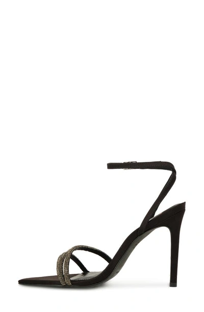 Shop Black Suede Studio Ace Ankle Strap Pointed Toe Sandal In Black Satin