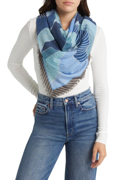 Nordstrom Square Wool Scarf In Blue Warped Lines