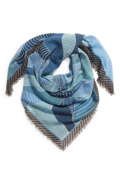 Nordstrom Square Wool Scarf In Blue Warped Lines