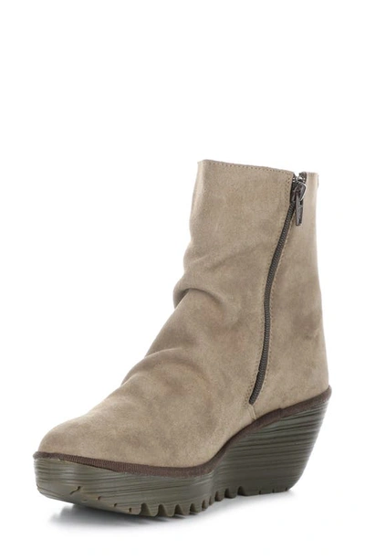 Shop Fly London Yopa Platform Wedge Bootie In 003 Taupe/ Expresso