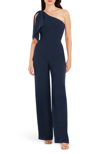 Shop Dress The Population Tiffany One-shoulder Jumpsuit In Midnight Blue